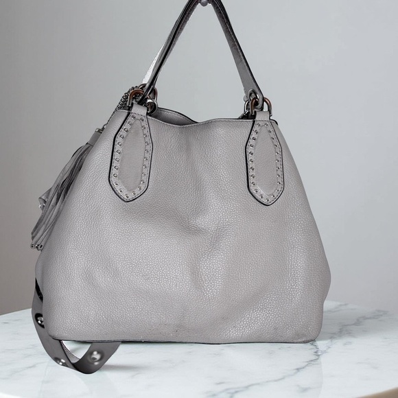 Michael Kors Brooklyn Leather Tassel  Grommet Satchel Tote Bag Purse,dove grey - Picture 2 of 8